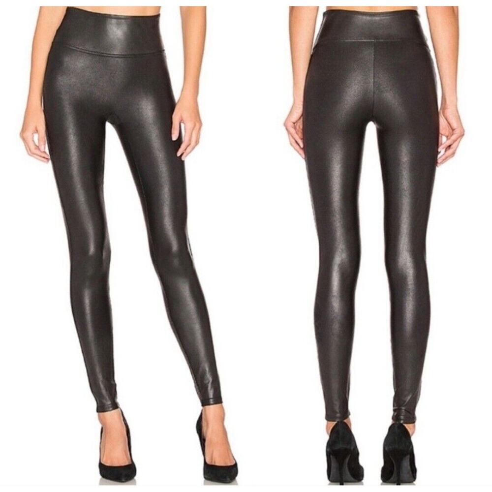Spanx Leggings Womens Small Black‎ Faux Leather Ankle Length Mid Rise Sexy